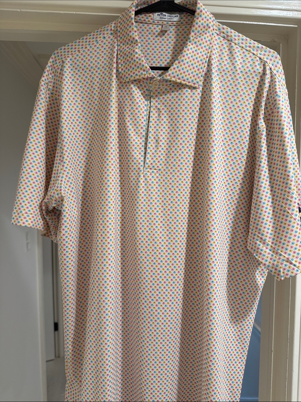 Peter Millar “The Office - Stapler in Jello”Cream Polo with Multicolor Dot Print